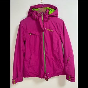 Pink and Green Marmot hooded Snow Ski Jacket